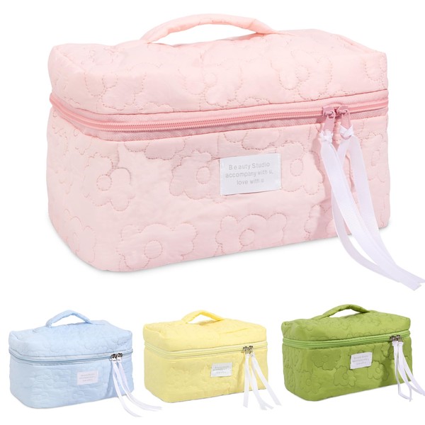 LIONVISON Large Capacity Cosmetic Bag, Multifunctional Waterproof Travel Cosmetic Bag, Soft Beautiful Aesthetic Makeup Organiser Bag, Portable Toiletry Bag for Women, Su-Pink, Young