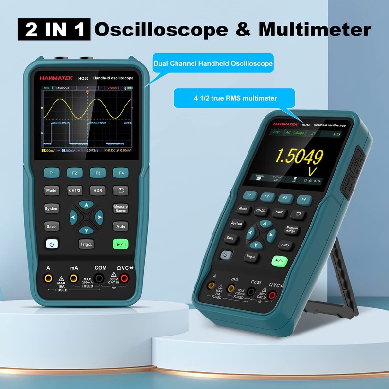 HANMATEK Handheld Digital Oscilloscope 50Mhz Bandwidth with 2 Channels HO52