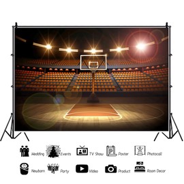 OERJU 7x5ft Basketball Court Photography Backdrop Spotlight Sports Indoor Stadium Match Arena Game Background Boy Man Youngsters Artistic Portrait Photo Shoot Studio Video Props Vinyl Wallpaper