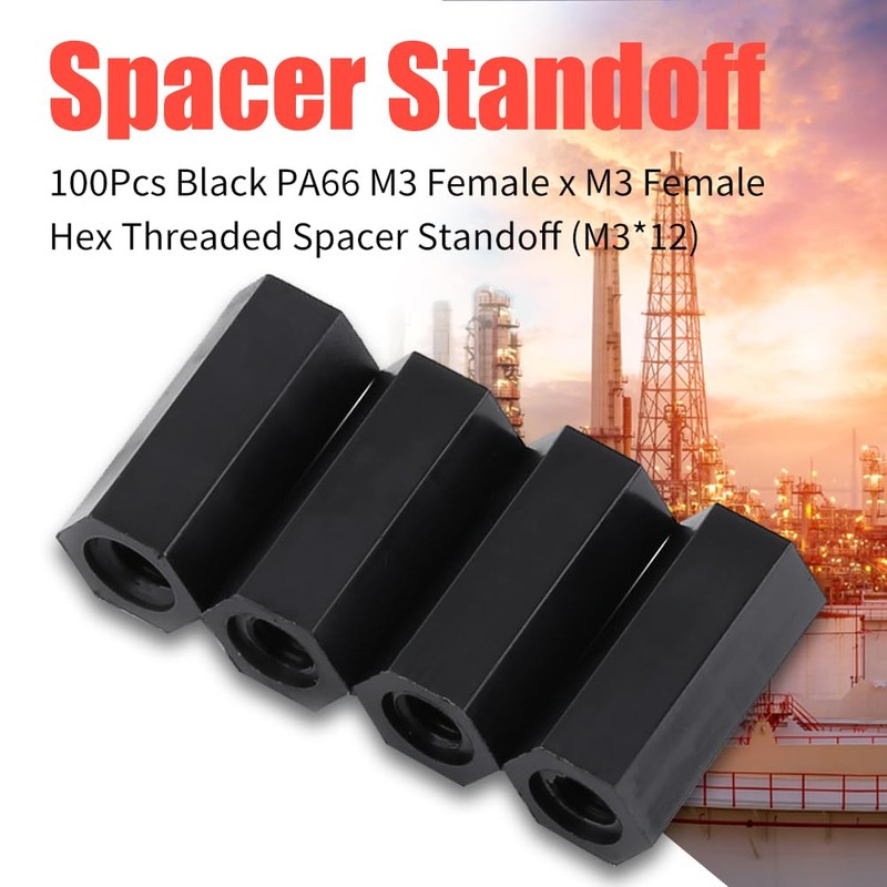 Akozon 100Pcs M3 Female Hex Threaded Spacer Standoff Black Nylon