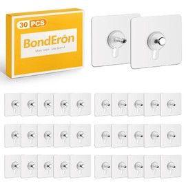 BondEron Pack of 30 Self-Adhesive Pictures, Picture Hooks, No Drilling, up to 5 kg Load Capacity, Transparent Adhesive Nails for Picture Hanging, No Drilling on Wall and Tiles