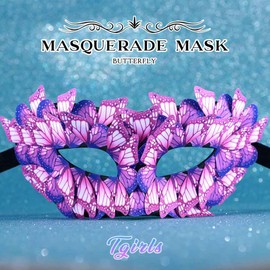 Tgirls Butterfly Masquerade Mask Black Lace Masks for Women Costume Party Half Face Mask (Purple1)