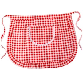 Love Potato Cotton Classic Check Waist Apron, Kitchen Cooking Restaurant Bistro Half Apron with Pocket for Women (Red Check)