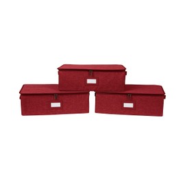 Covermates Keepsakes Zip-Top Storage Box Set, 3 Pack Heavy Duty Polyester Organizer Bins, Stackable Design, ID Window, Reinforced Handles, Closet Home Storage, Red Heather