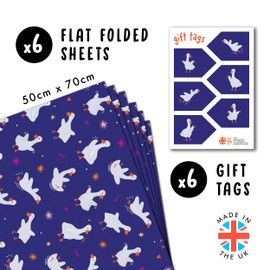 CENTRAL 23 Farm Animal Wrapping Paper - Geese - 6 Sheets Of Gift Wrap for Her - Silly Goose - Violet - For Birthday Anniversary Baby Shower - Comes With Stickers