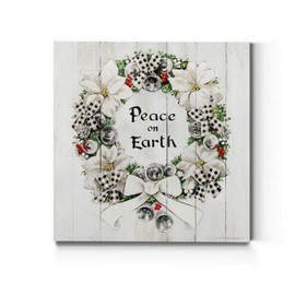 Renditions Gallery Peace on Earth Wreath Wall Art, Charming Christmas & Winter Artwork, Festive Bells & Bows, Premium Gallery Wrapped Canvas Decor, Ready to Hang, 32 in H x 32 in W, Made in America