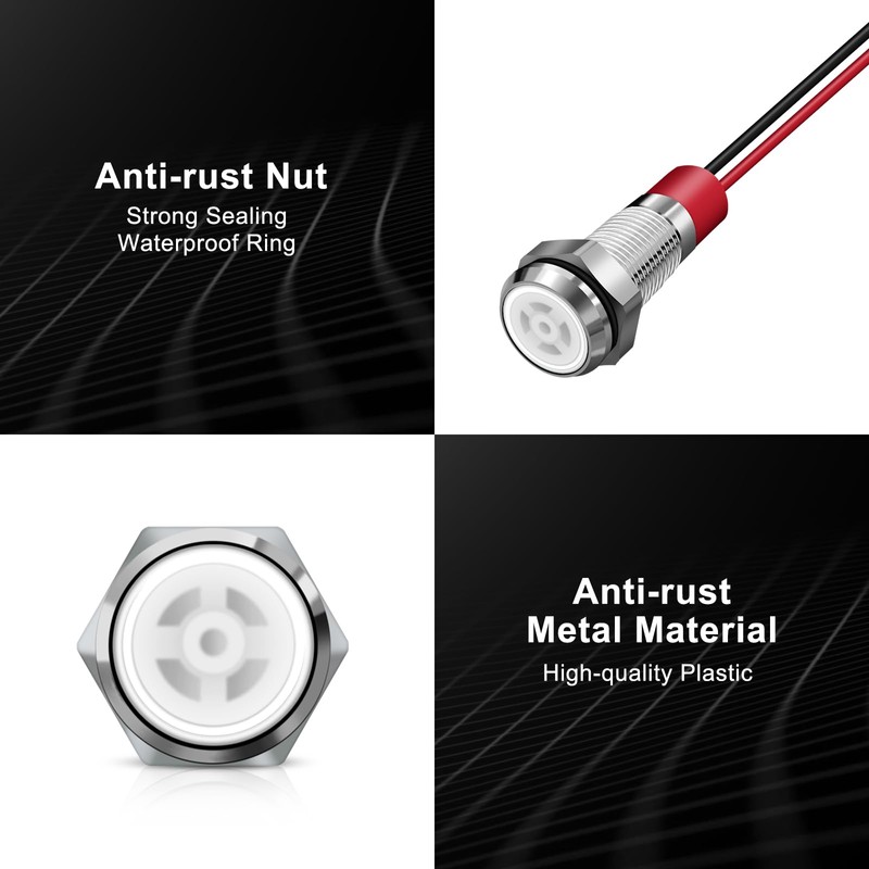 FICOLPO 10 Pcs LED Metal Waterproof Indicator Light, AC/DC 12-24V