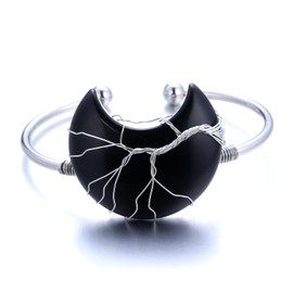 Halukakah Crystals Stones Women's Necklace Natural Moonstone / Pink Quartz / Amethyst Quartz / Obsidian / Jade Platinum Plated Brass Wire Handmade Winding Tree of Life Moon / Heart Pendant 30 x 40 mm