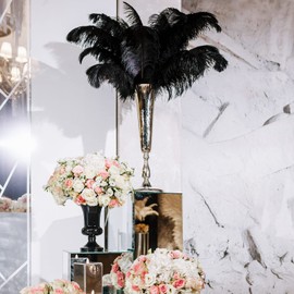 150 Pcs Natural Ostrich Feathers Plumes for Centerpieces 12-14 Inch (30-35 cm) 10-12 Inch (25-30cm) 8-10 Inch (20-25cm) for Wedding Party Centerpieces, Flower Arrangement and Home Decoration (Black)