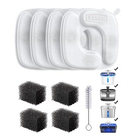 Veken Cat Water Fountain Filters, 4 Pack Replacement Filters & 4 Pack Replacement Pre-Filter Sponges Set for 50oz, 84oz, 95oz or 108oz Automatic Pet Fountain Dog Water Dispenser