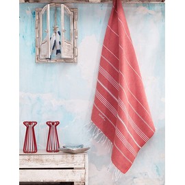 LeStoff Premium Hammam Towel - 100% Organic Cotton - Prewashed, Sustainable, Absorbent & Quick Drying - Beach, Bath, Shower, Yoga, Spa & Travel Towel (95 x 180 cm, Red)