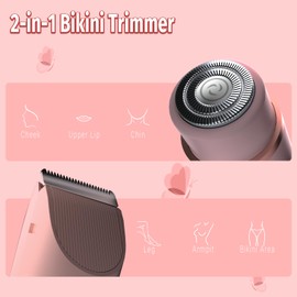 Bikini Trimmer for Women, 2 in 1 Electric Razor & Bikini Shaver for Womens IPX7 Waterproof Body Hair Trimmer and Facial Hair Remover,Pink