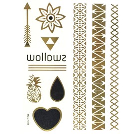 Wrapables Large Metallic Gold and Silver Temporary Tattoo Stickers, Paradise