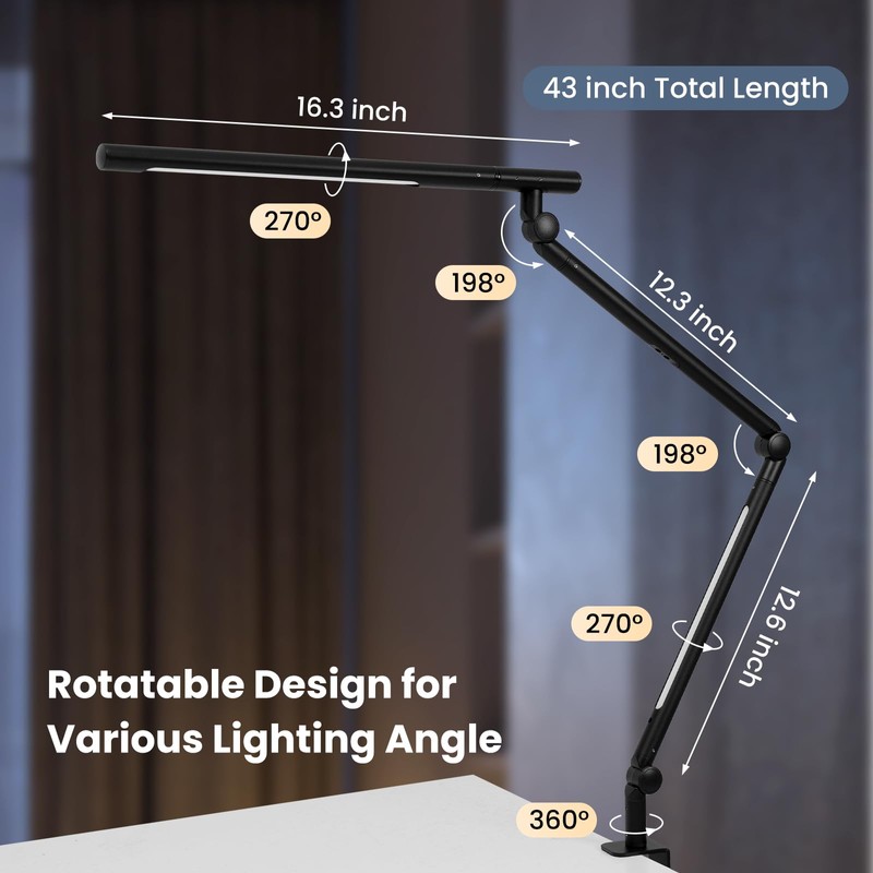 Pak LED Desk Lamp with Clamp, 18W Dual Light Architect