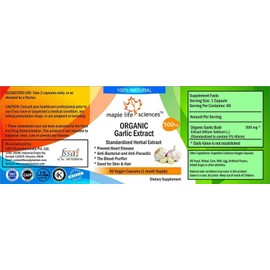 ORGANIC Garlic Extract - 60 Vegan Capsules (Allium Sativum L.) - 500mg