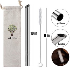 ALINK Reusable Boba Straws, 1/2" Wide Stainless Steel Metal Smoothie Straws for Bubble Tea/Tapioca Pearl, 2 Straws + 2 Cleaning Brush + 1 Case-Silver