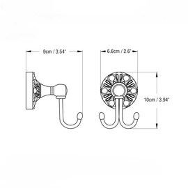 KWQKEM European Vintage Solid Brass Double Hook – Antique Bronze Finish Wall Mounted Coat & Robe Hook with Flower Carving, Heavy Duty Entryway Bathroom Clothes Hanger, 2 Hooks, Screws Included