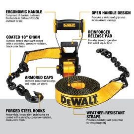 DEWALT DXBC10000C Black/Yellow 2" x 30' Ratchet Tie Down Strap with 18" Chain and Steel Hooks - 3,333 lb Safe Working Load / 10,000 lb Break Strength