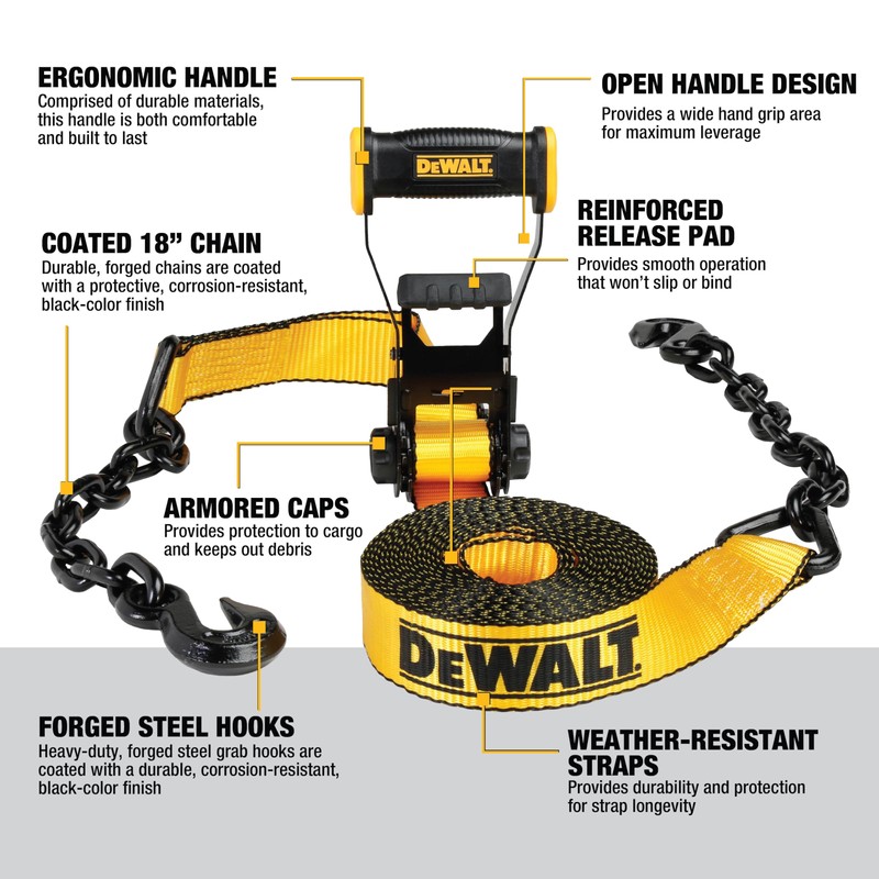 DEWALT DXBC10000C Black/Yellow 2" x 30' Ratchet Tie Down Strap