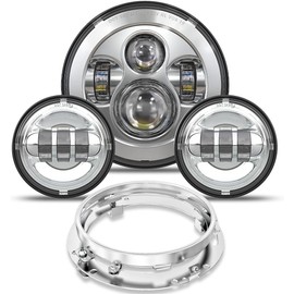 GXENOGO 7 Inch LED Headlight Fog Passing Lights Compatible with Harley Davidson Street Glide Road King Ultra Classic Electra Tri Cvo Touring Heritage Softail Slim Deluxe Fatboy- Chrome