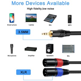 1 Pack 3.5mm TRS to 2 XLR Cable, 6.6 Foot, Unbalanced 1/8 TRS Male to Dual XLR Male, Y Splitter to Dual XLR Breakout Cable, 24k Gold-Plated Connectors for Smartphone