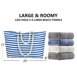 KUAK Beach Bag Large Waterproof Sandproof Travel Tote Bags for Women, Vacation, Family with Lining, Zipper, Inner Pockets