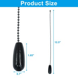 Hordion 10pcs Ceiling Fan Pull Chain Extender, 12.5 Inches Beaded Ball Chain Extension Cord with Wooden Decorative Pendant for Ceiling Light Lamp Fan Chain, Black