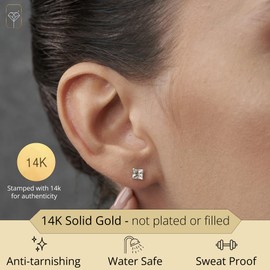 14k Yellow Gold Square Stud Earrings for Women with Princess Cut Blue Aquamarine 4 mm March Birthstone and Push Backs by MAX + STONE