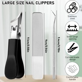 Eagle Beak Beveled Nail Clippers,Wide Jaw Opening Anti-Splash Slanted Nail Clipper,Slanted Jaw Ingrown Toenail Clippers for Thick Toenails (Black)