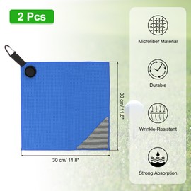 PATIKIL 12"x12" Magnetic Golf Towel with Wire Cleaning Cloth, 2 Pack Microfiber Waffle Pattern Towels with Magnet and Clip for Golf Carts Clubs Golfing Gear, Blue