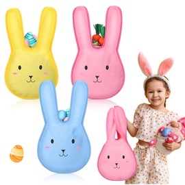 3 Pcs Easter Bunny Gift Bags with Handles, 12 x 10 Inches Canvas Funny Bunny Bags Cute Rabbit Treat Candy Pouches Easter Party Favors for Egg Hunt Supplies