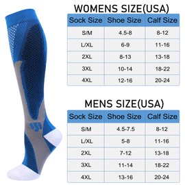 Double Couple 6 Pairs Compression Socks for Men Women 20-30mmhg Knee High Support for Sports Circulation, White Blue Black, 4XL