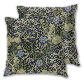 Art Fan-Design Cushion Cover William Morris Seaweed Pattern Set of 2 Square Throw Pillow Case Sham Home for Sofa Chair Couch/Bedroom Decorative Pillowcases,18x18inch