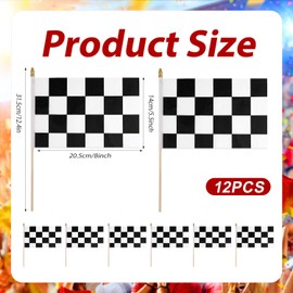 12pcs Racing Flags, 8x5.5in Small Mini Race Checkered on Sticks With Spear Top Handheld Black and White Car Reusable Stick for Party Decorations