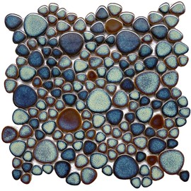 Bravotti Porcelain Pebble Tiles Interlocking Aqua Teal Blue Mosaic Wall Decor Mesh Mounted 12x12 Waterproof Ceramic Pool Tile Kitchen Backsplash Bathroom Shower Floor Tile (5 Square Feet)