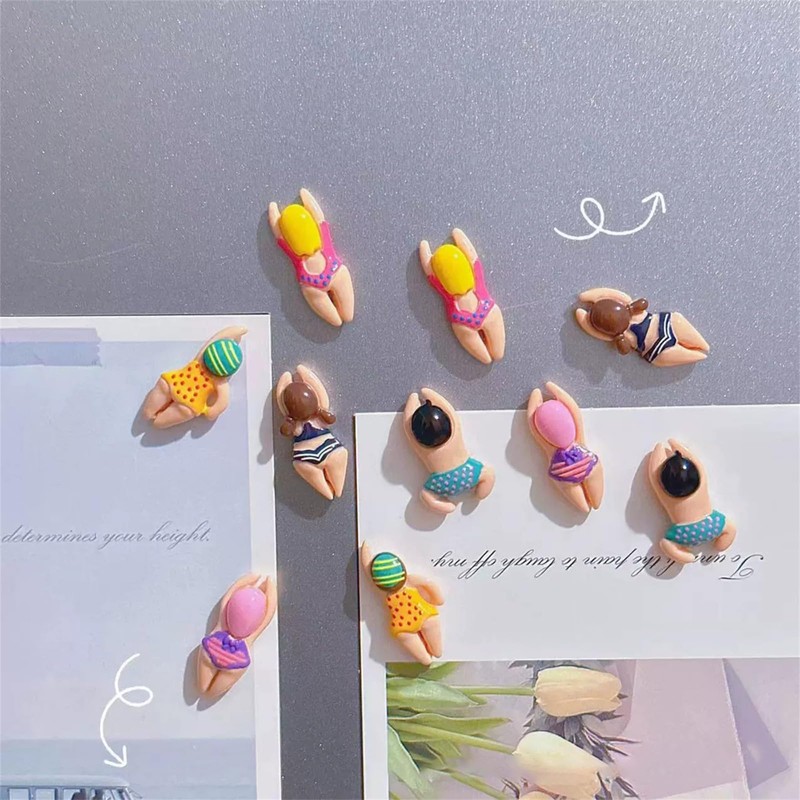6 Pieces Creative Fridge Magnet with Floating Character, Cute Beach