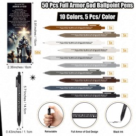 Lincia 50 Sets Christian Church Gfits Bulk Full Armor of God Ballpoint Pens and Bookmarks Fathers Day Church Scripture Gifts for Men Godfather Pastor Bible Study Group Sunday School Students