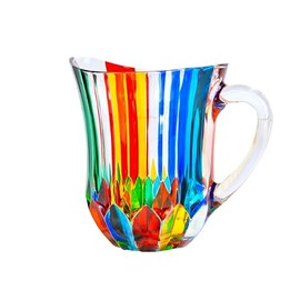 Hand-Painted Italian Crystal Beverage Pitcher with handle, Swatch Design, Holds 43oz for Ice Tea, Juice, Fruit Punch, Water and Beverages, Made in Italy