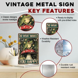 ARTWALLURE Funny Frog Sign Do What Makes You Happy Mushroom Vintage Tin Sign for Wall Decor Bedroom Home Decor 8x12inch
