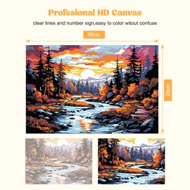 RICUVED Landscape Painting by Numbers Adults, Paint by Numbers River Painting by Numbers Children with 20 x 30 cm Wooden Frame, DIY with Brushes and Acrylic Paints, Hand Painted Oil Painting Canvas
