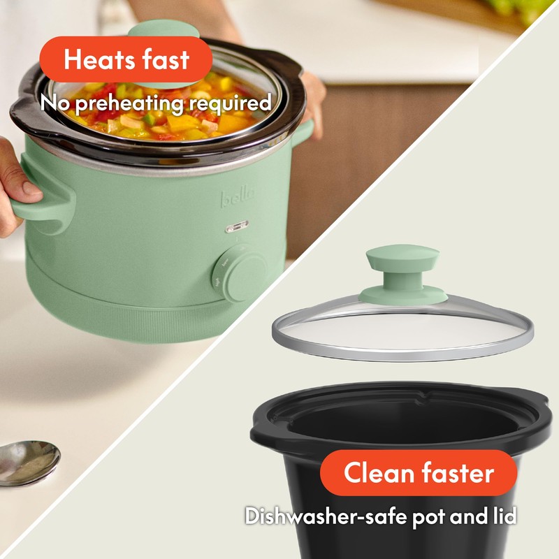 bella 1.5 Qt Slow Cooker with 3 Heat Manual Control,