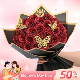 DIY Mother's Day Gift Glitter Rose Bouquet - 24/36 Artificial Red Roses with Glitter, Perfect for Graduation Bouquet, Anniversaries, Weddings & Engagements:_red_24pcs