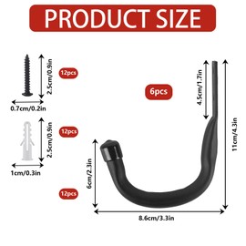 ALAHUGYEF Pack of 6 Wall Hooks, Garage Hooks, Ladder Hooks, Wall Hooks, Heavy Duty, Wall Mount, Device Hooks, Organiser for Bicycle, Hose, Tool, Ladder Holder, Wall Hooks for Scre