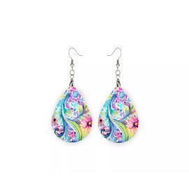 Twisted R Design Earrings, Elaina Paisley Wood Dangle Teardrop Print Earrings Jewelry