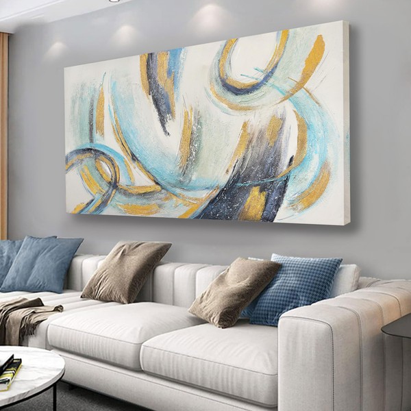 Glvzygy Abstract Wall Art Blue and Gold Wall Art Abstract