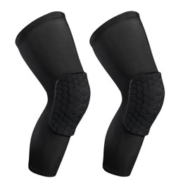 SUJAYU 2 Pack Basketball Knee Pads Sleeves, Honeycomb Anti Collision Knee Pads Leg Compression Sleeves, Outdoor Sports Sleeves for Skating Wrestling Soccer Football Volleyball (Black, XX-Small)