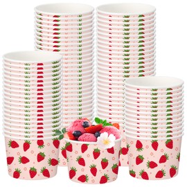 Funnymoom 50 Pack Strawberry Ice Cream Cups 9 oz Red Strawberry Disposable Dessert Bowls Paper Soup Bowls Summer Fruit Party Supplies for Hot or Cold Food Sweet One First Birthday Baby Shower Party