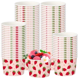 Funnymoom 50 Pack Strawberry Ice Cream Cups 9 oz Red Strawberry Disposable Dessert Bowls Paper Soup Bowls Summer Fruit Party Supplies for Hot or Cold Food Sweet One First Birthday Baby Shower Party