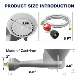 NQN High Pressure Cast-Iron Round Burner Head 0-30PSI Adjustable Pressure Propane Regulator with Hose, Propane Burner Head with 5FT Stainless Braided Hose for Turkey Fryer Burners&Cooking Outdoor