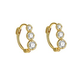 Round CZ Huggie Hoop Earrings for Women Cartilage 925 Sterling Silver Hypoallergenic Crystal Tiny Small Hoops Earring Sleeper Wrap Cuffs Dainty Jewelry Gifts for Daughter Birthday (Gold)